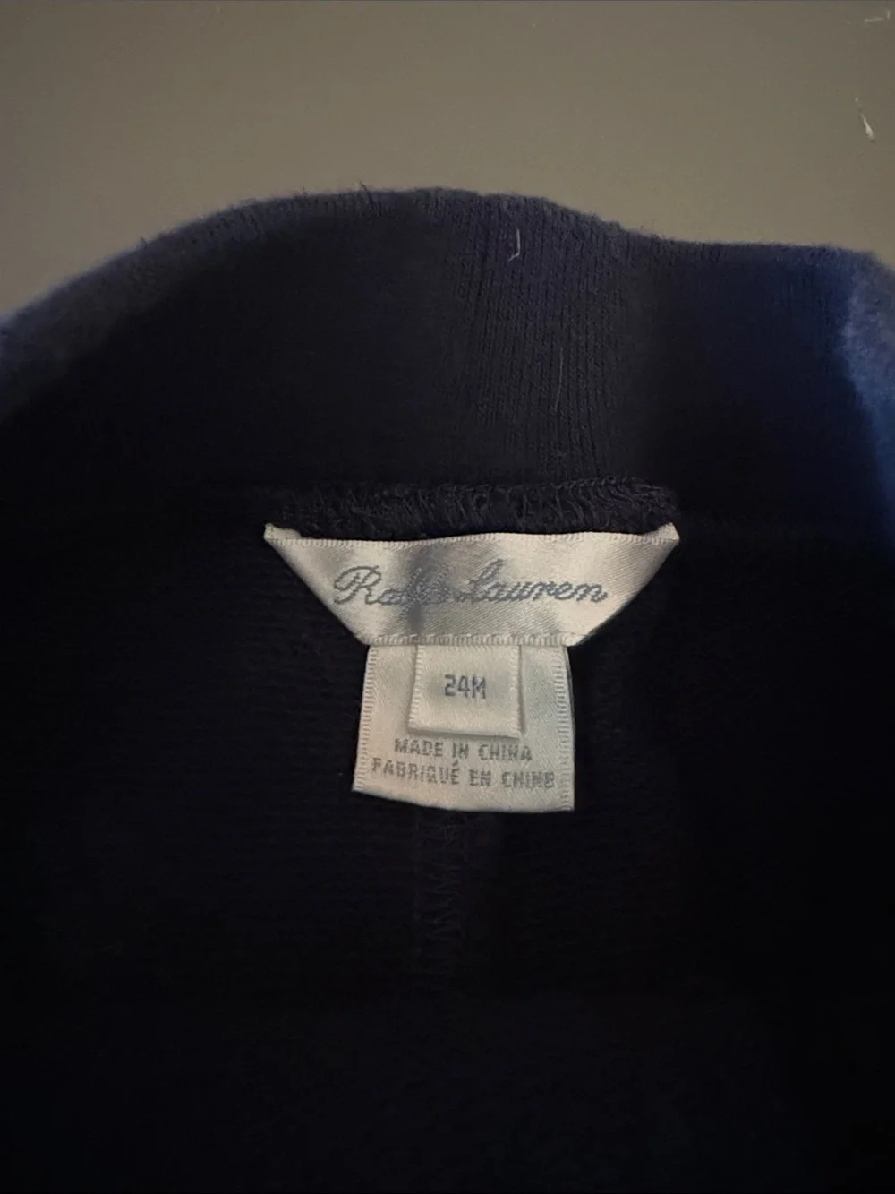 Ralph Lauren Navy Terry Shorts with Red Pony and White Side Stripes. 24M
